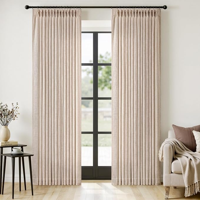 MIULEE Pinch Pleated Thick Linen Curtains 84 Inches Long 2 Panels by MIULEE