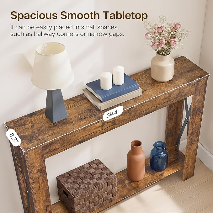 YATINEY Farmhouse Console Table, 39.4'' Small Narrow Entryway Table, Wood Couch - Image 5