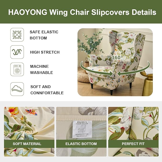 HAOYONG Wing Chair Slipcovers Printed Wingback Chair Covers 2 Pieces Wingback - Image 4