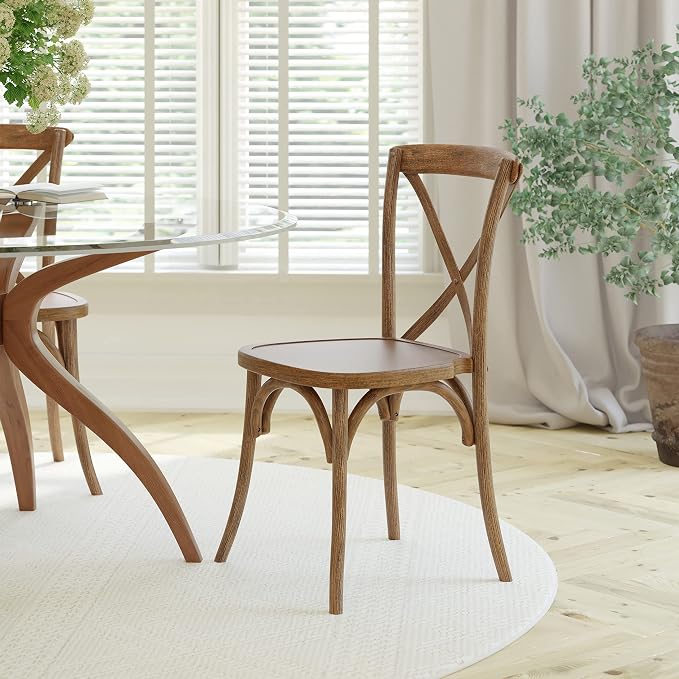 EMMA + OLIVER Hand Scraped Dark Natural X-Back Chair - Image 2