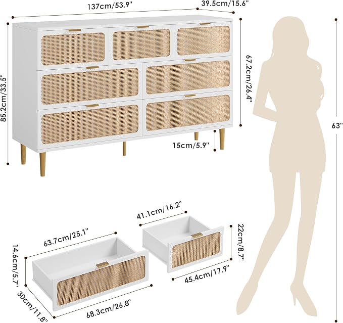 GarveeHome Rattan 7 Drawer Dressers - Image 2