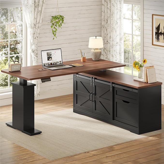 SEDETA Farmhouse L Shaped Standing Desk, 55 inch Height Adjustable Corner Desk - Image 9