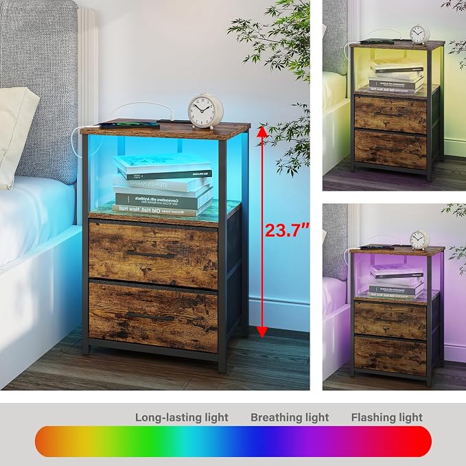 TUTOTAK LED End Table with Charging Station, Night Stand, Side Table with 2 USB - Image 3
