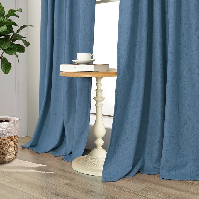 Denim Blue Living Room Darkening Curtains 72 Inches Long 2 Panels Set Faux - Image 8