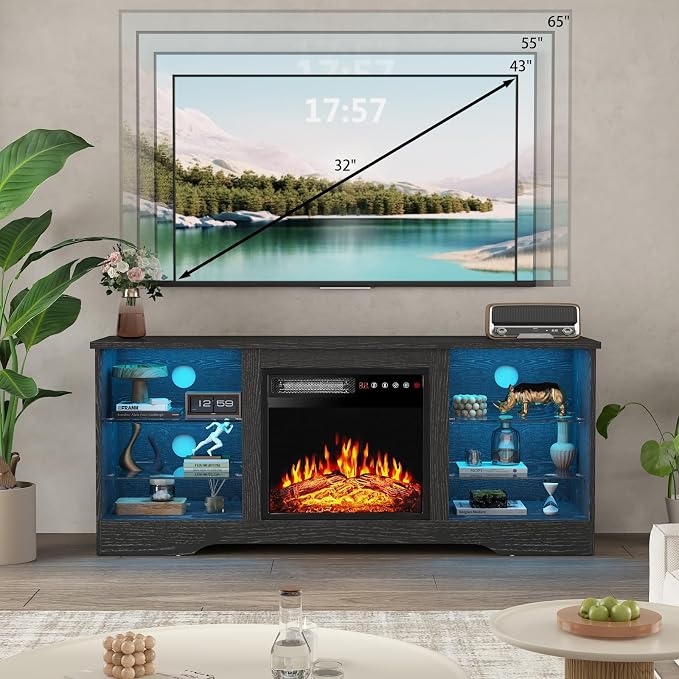 PRETZI Fireplace TV Stand with 18" Fireplace Up to 65" TVs, TV Media Console - Image 7