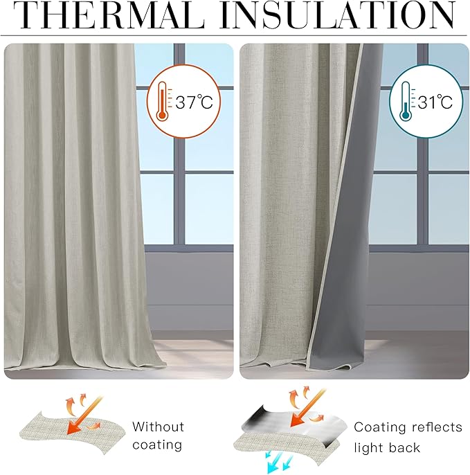 RYB HOME Cream Linen 100% Blackout Curtains - Image 4