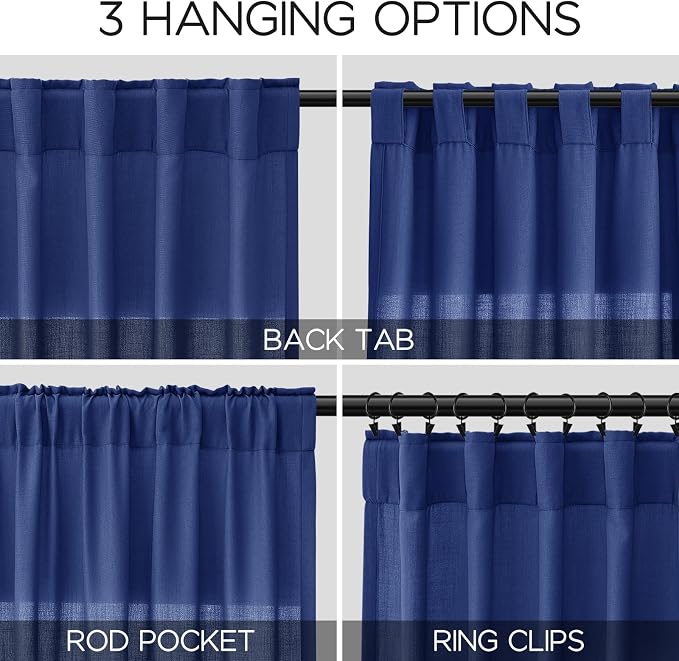 Nanspring Classic Blue Linen Curtains 108 Inches Long - Image 2