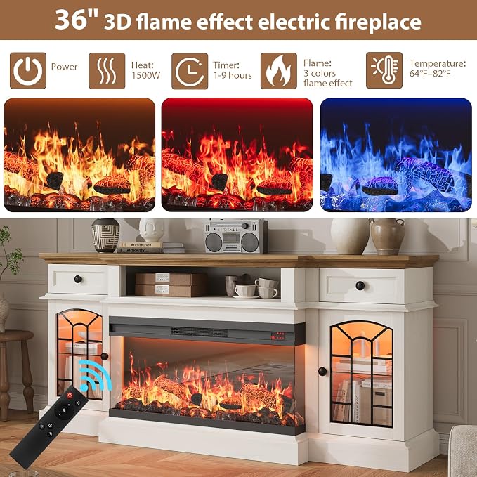 QUW 70" Farmhouse Fireplace TV Stand - Image 8