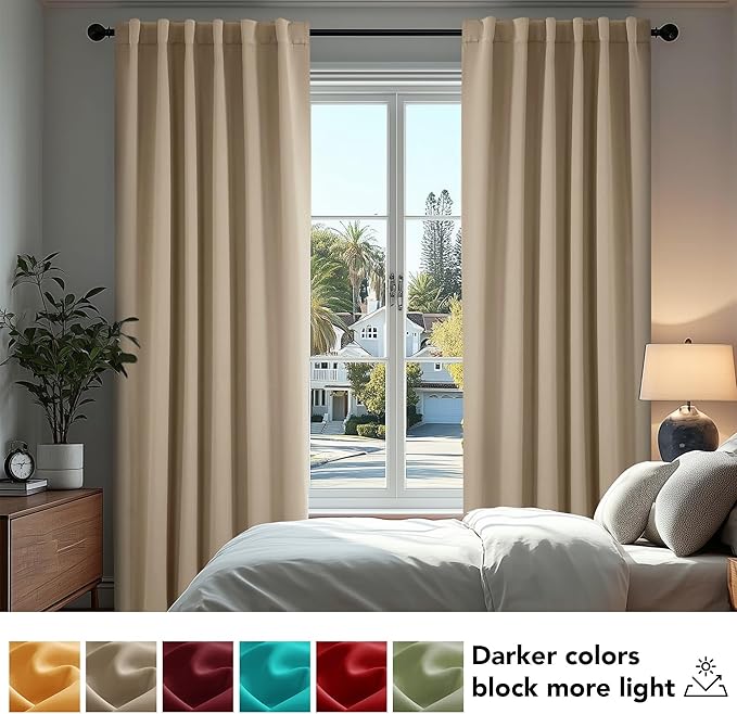 Deconovo Blackout Curtains, Thermal Insulated, W70 x L108 2 Panels, Back Tab - Image 4