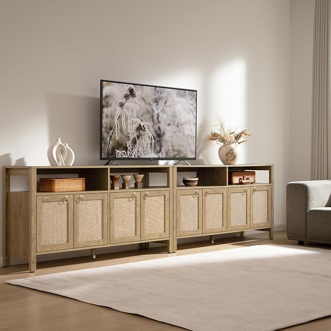 SICOTAS Rattan TV Stand for Television up to 120 Inch by SICOTAS