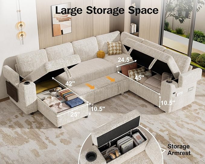 Vipbear 111" Modular Sectional Sleeper Sofa - Image 7