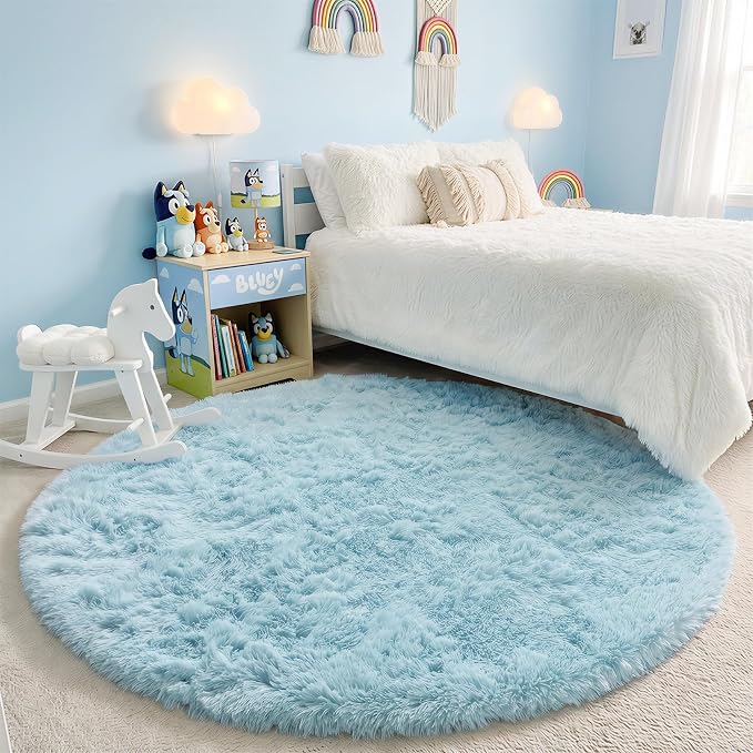 Amdrebio Light Blue Circle Round Rug 5Ft - Image 3