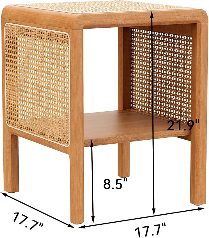 Aklaus Rattan Side Table Small End Table mid Century Living Room Wood Vintage - Image 2