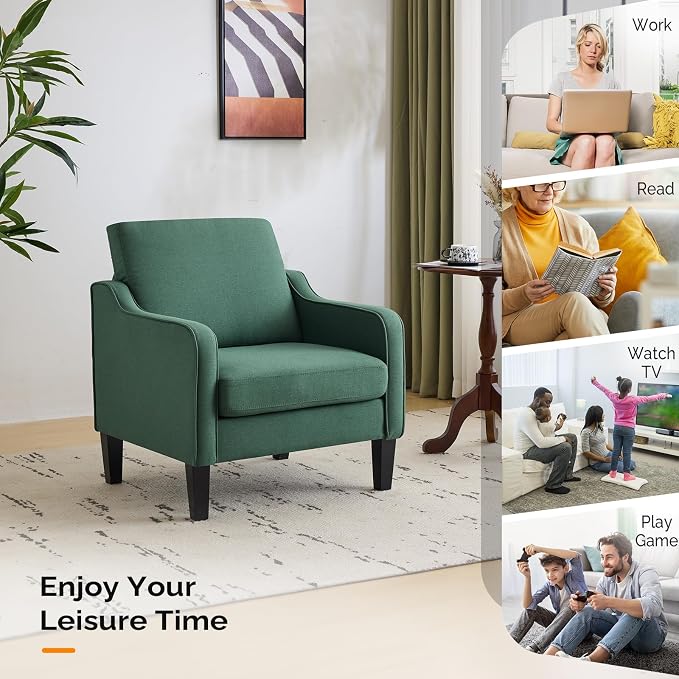VINGLI Mid-Century Modern Accent Chairs Set of 2 Living Room Chairs Dark Green - Image 7