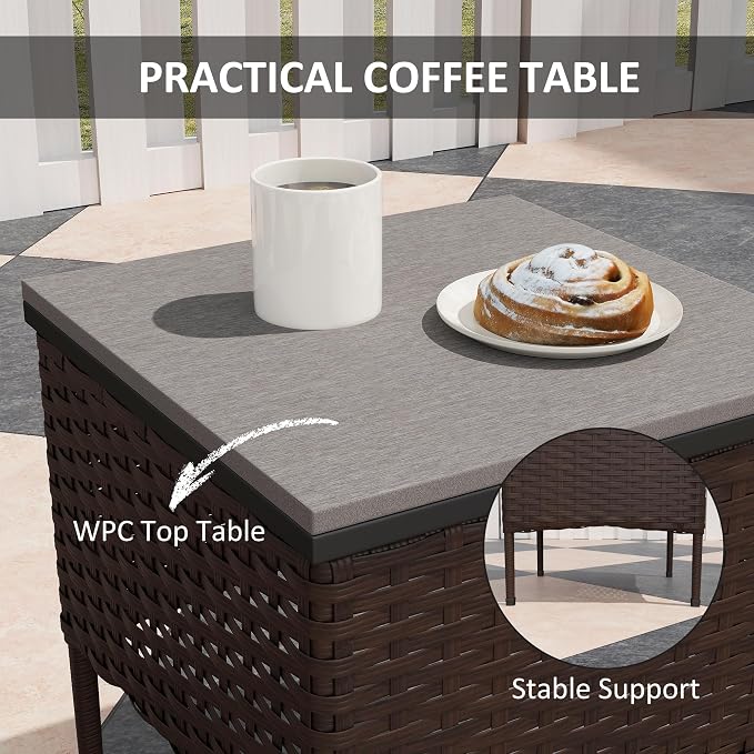 Outsunny 3 Piece Wicker Patio Furniture Set, PE Rattan Rocking Chairs - Image 6