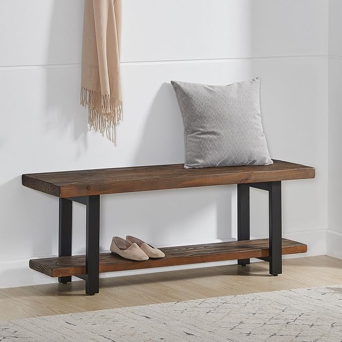 Alaterre Furniture Pomona Entryway Bench and Coat Hook Set – Modern Rustic - Image 4