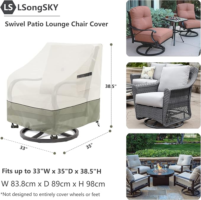 Outdoor Swivel Lounge Chair Cover 2 Pack, 100% Waterproof Heavy Duty Outdoor - Image 3