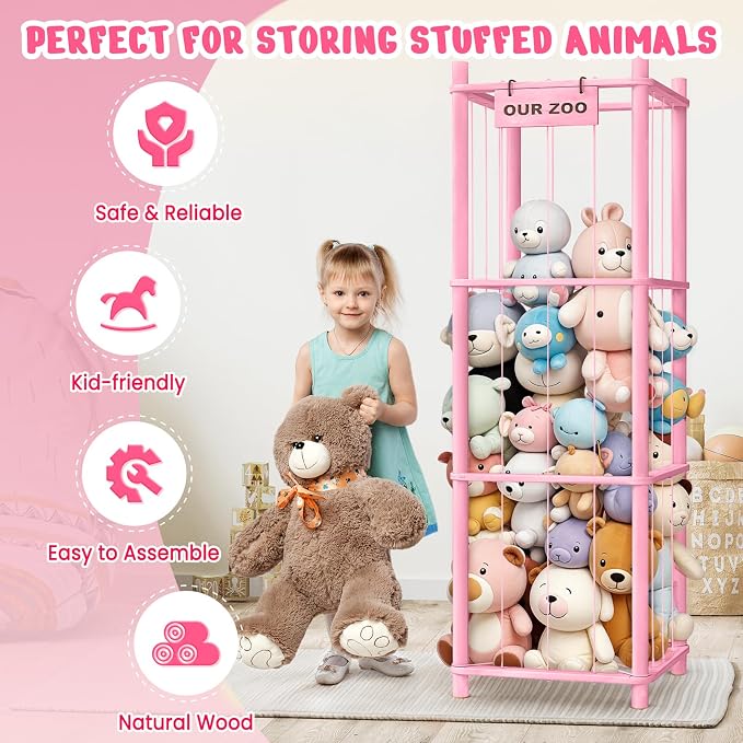 Woodure Stuffed Animal Storage & Organizer, Wooden Cute Zoo Toy Holder - Image 2