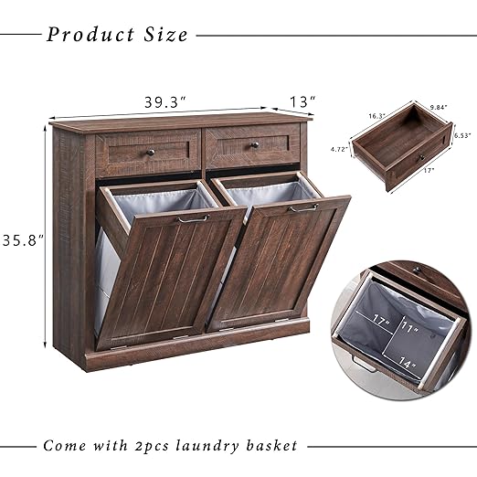 IFGET Double Tilt Out Trash Cabinet, 20 Gallon Farmhouse Laundry Hamper Cabinet - Image 2