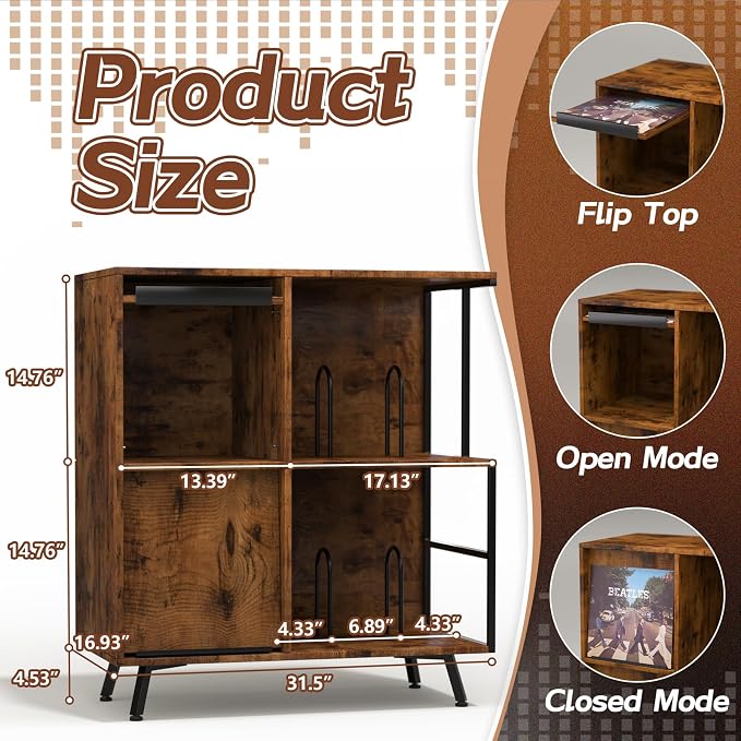 Faesun 3 Tier Flip Top Record Player Stand, Vinyl Record Storage Holds up to - Image 5