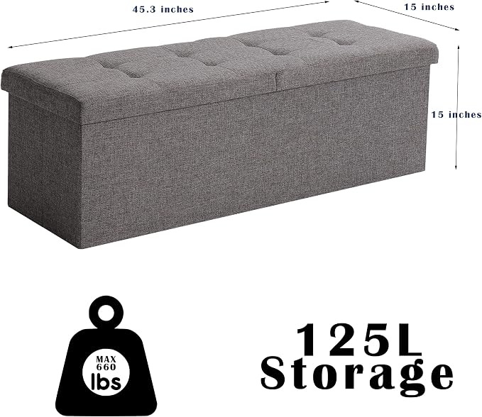 45.3 Inches Foldable Seat Footrest Shoe Bench End of Bed Storage - Image 3