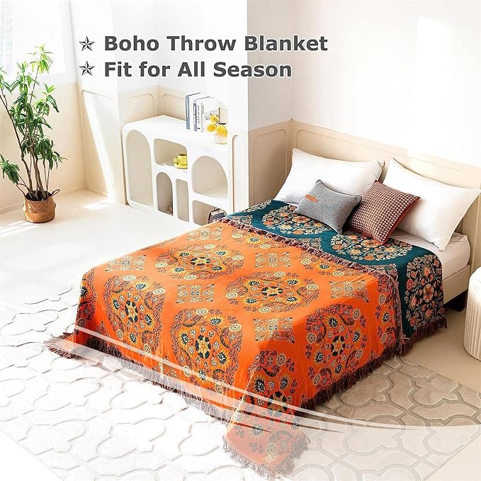 LUTBM Boho Throw Blanket for Bed 100% Cotton Soft Lightweight Quilt Floral - Image 3