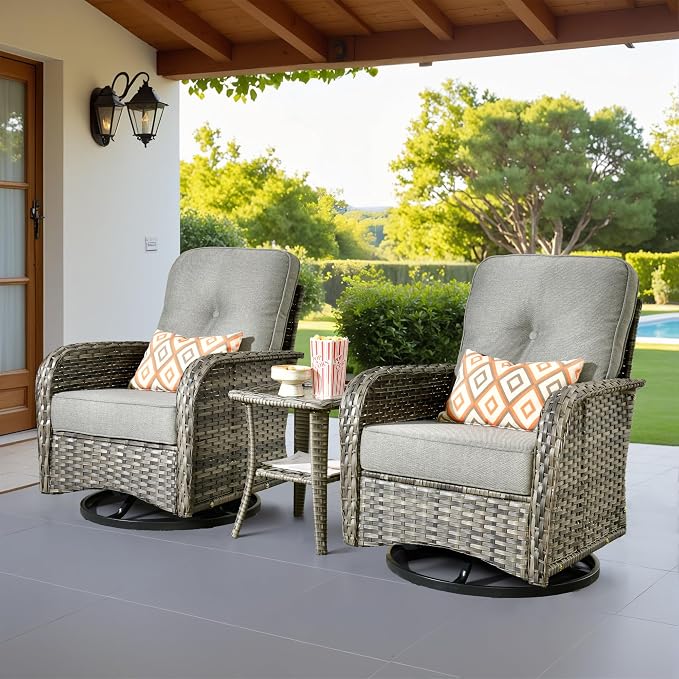 Outdoor Swivel Rocker Patio Chairs, 3 Piece Patio Furniture Set by Eco-ChicLivingBeautifullyAffordable
