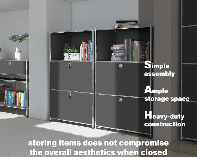 Metal Shelf with 2 Flap Doors, Large Capacity Cabinet, DIY Modern Home - Image 4