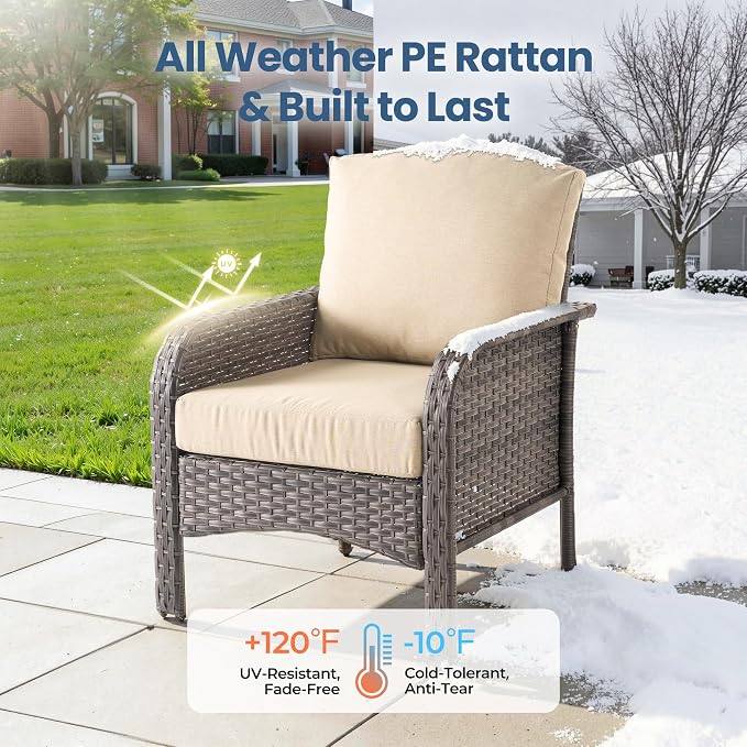 Weaxty Wicker Patio Furniture Set High Back Loveseat Sofa Couch Armchair Coffee - Image 8
