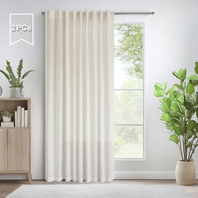 Pitalk 60 Inch Wide Curtains for Living Room 2 Panels Back Tab Pocket Drape - Image 2