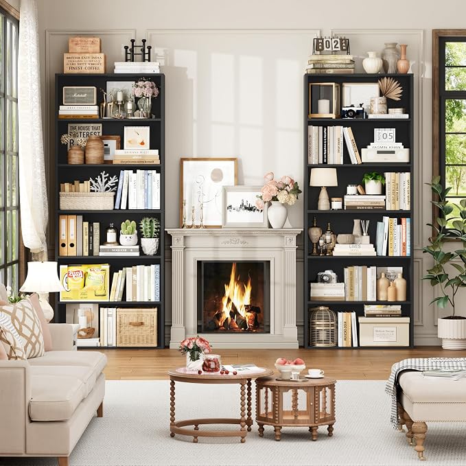 FOTOSOK 6-Tier Open Bookcase and Bookshelf Set of 2, Freestanding Display - Image 3