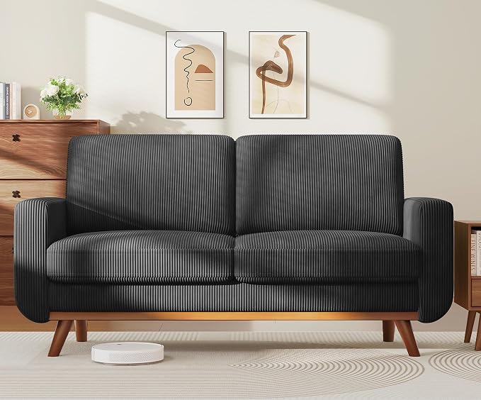 Vesgantti 68" Loveseat Sofa Black, Comfy Corduroy Couch by Vesgantti