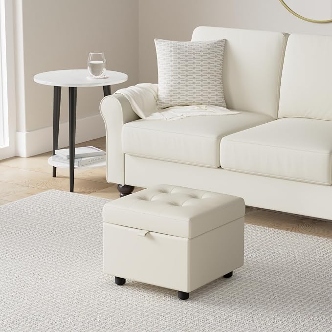 H&B Luxuries Tufted Leather Square Flip Top Storage Ottoman Cube Foot Rest - Image 2