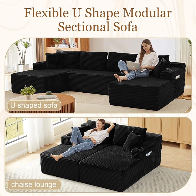134 Inch Modular Sectional Sleeper Sofa, Boneless Cloud Couch - Image 5