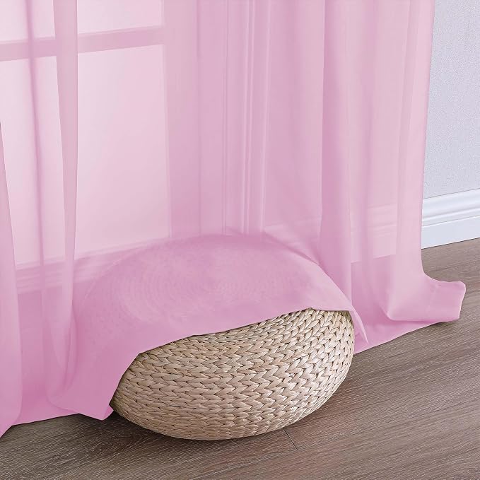 OWENIE Extra Long Pink Sheer Curtains 96 Inches Long 2 Panels Set, Soft - Image 4