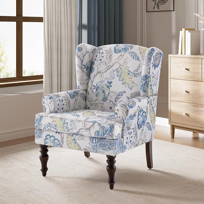 HUIMO Printed Wingback Accent Chair, Linen Upholstered High Back Armchair - Image 6