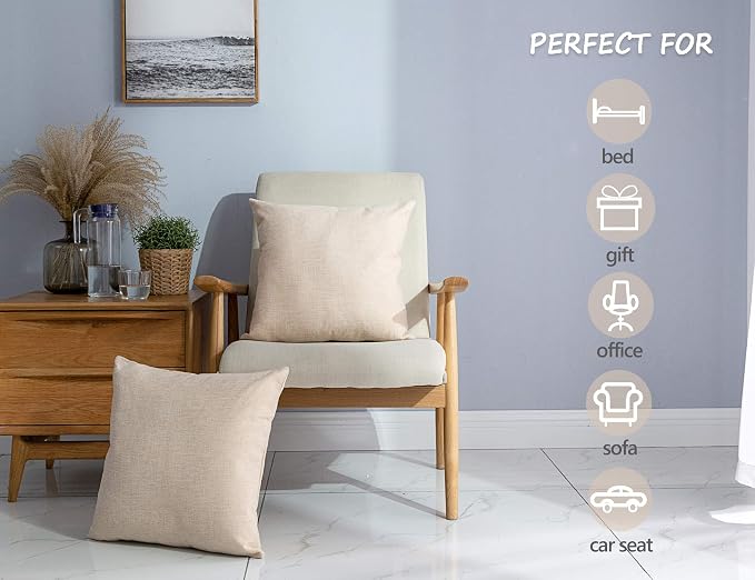 Stellhome Pack of 2 Burlap Throw Pillow Covers Farmhouse Linen Cushion Covers - Image 3