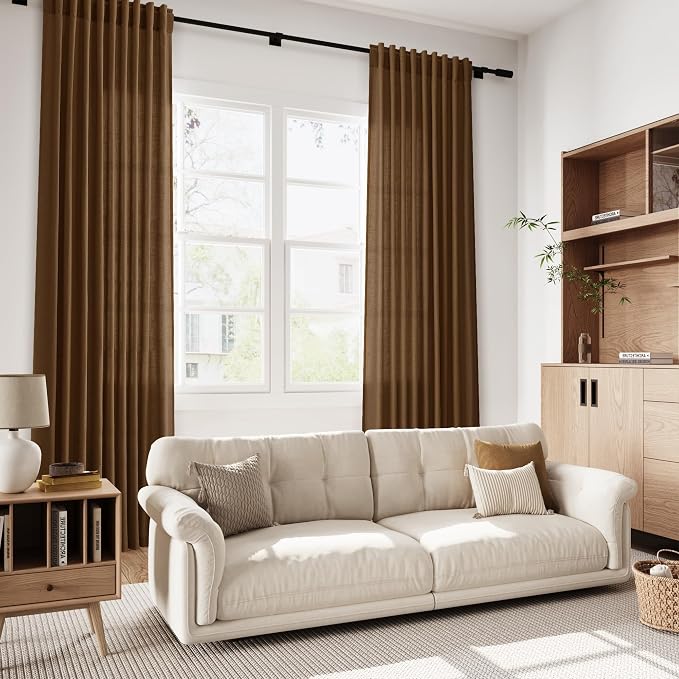 Tobacco Brown Linen Curtains 90 Inch Long - Image 5