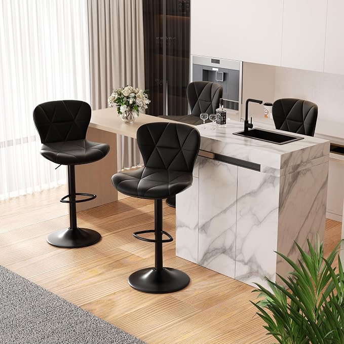 Nalupatio Modern Bar Stools Set of 4, Adjustable Faux Leather Upholstered by Nalupatio