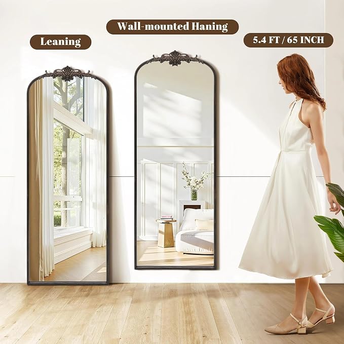 Besdomus Arched Mirror Full Length: 21"x56" French Black Vintage Full Body - Image 6