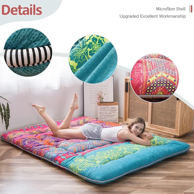 MAXYOYO Bohemian Retro Floor Mattress Vintage Floral Japanese Futon Mattress - Image 3