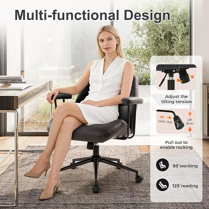 IWMH Leather Office Chair with Removable Armrests，Mid-Back Ergonomic Desk Chair - Image 4
