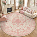 RELEANY Area Rugs Round 8ft Washable Non-Slip, Floral Vintage Distress Print by RELEANY