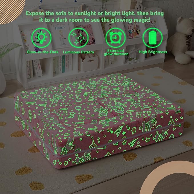 MeMoreCool Colorful Unicorn Glow-in-the-Dark Kids Play Couch, Modular Toddler - Image 5