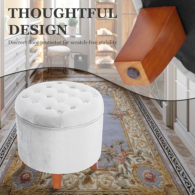 Homepop Home Decor | Upholstered Round Velvet Tufted Foot Rest Ottoman | Ottoman - Image 4
