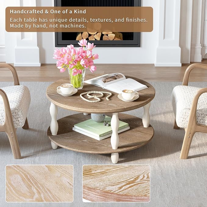 karlott Farmhouse Coffee Table, 30.3" Round Coffee Tables - Image 3