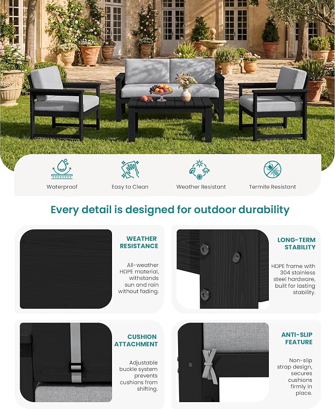 SERWALL Black HDPE Outdoor Loveseat - Image 4