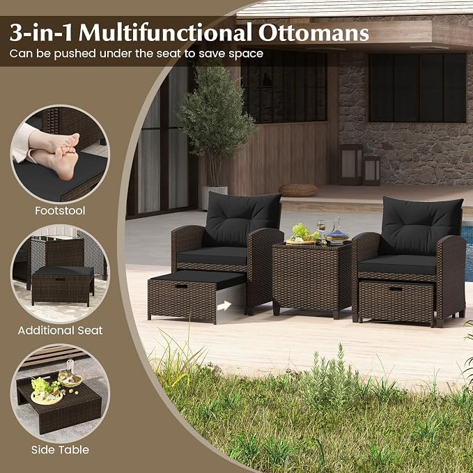 Tangkula 5 Pieces Patio Conversation Set, PE Wicker Rattan Outdoor Furniture Set - Image 7
