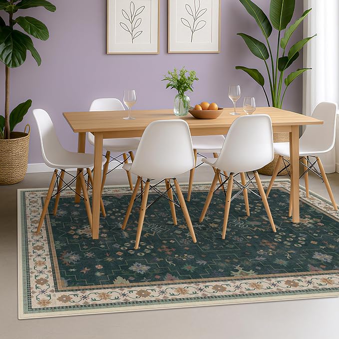 Hazo Haus Vintage Dark Green 7x9 Dining Room Rugs by HazoHaus