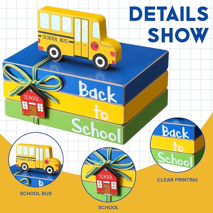 Pinkunn 4 Pcs Back to School Table Decorations School Bus Tiered Tray Decor - Image 4